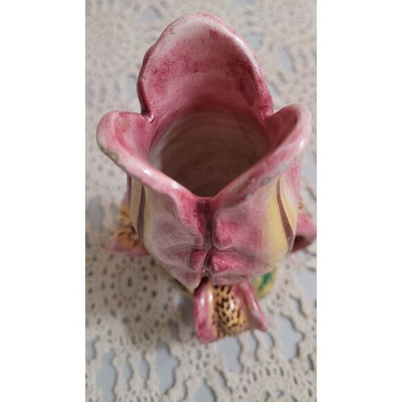 Tulip Bud Vase Handpainted In Italy 2006. Pinkish Purple With Yellow And Brown - Picture 6 of 11